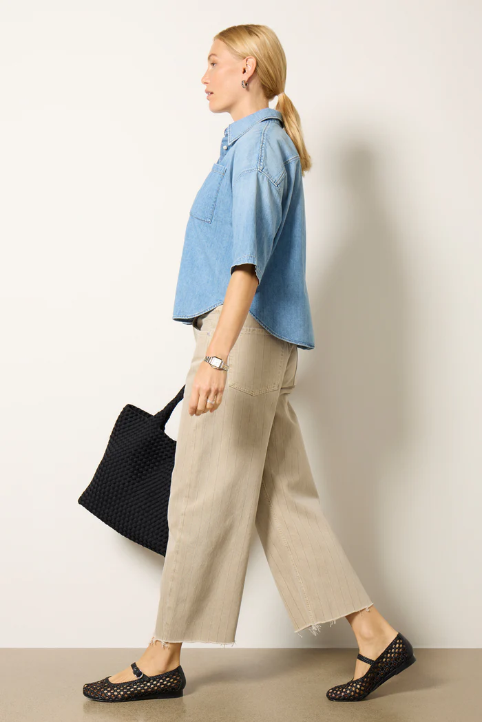 Ayla Cropped Wide-Leg Pinstripe Jeans